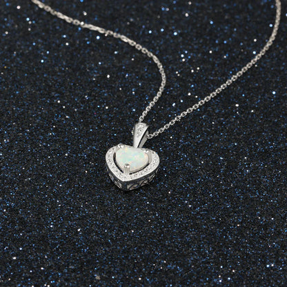 💖 925 Silver Opal Heart Necklace with Sparkling Halo – Love & Light