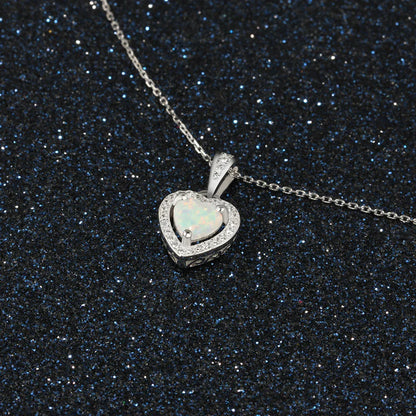 💖 925 Silver Opal Heart Necklace with Sparkling Halo – Love & Light