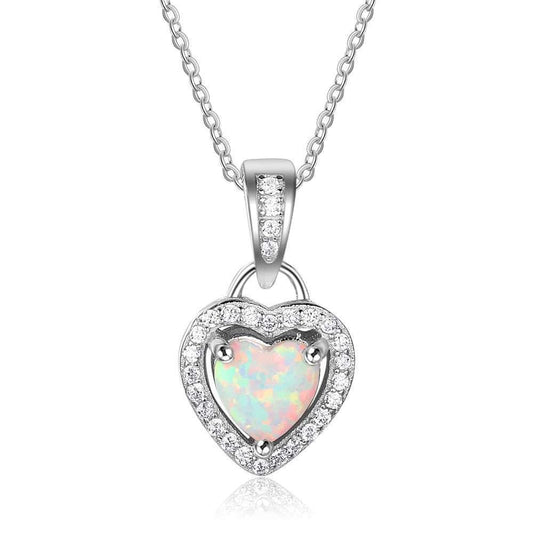 💖 925 Silver Opal Heart Necklace with Sparkling Halo – Love & Light