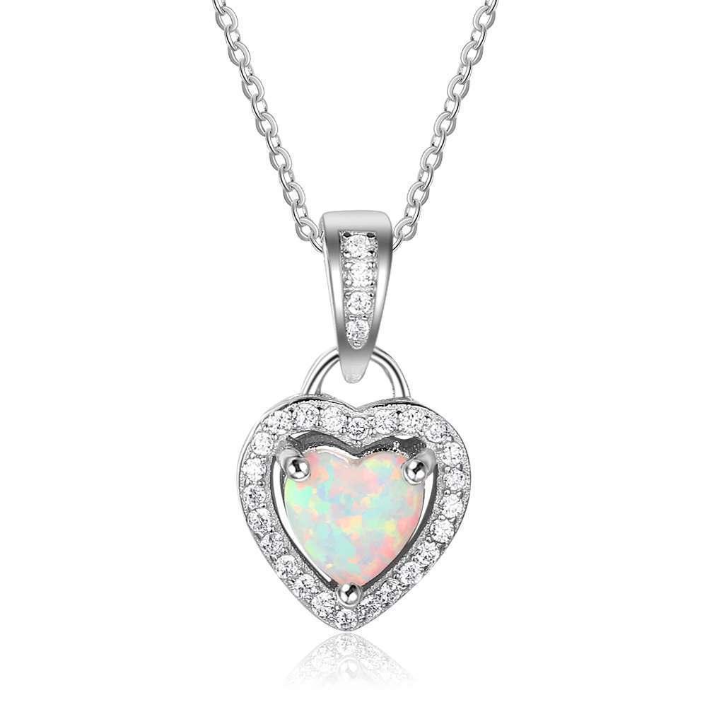 💖 925 Silver Opal Heart Necklace with Sparkling Halo – Love & Light