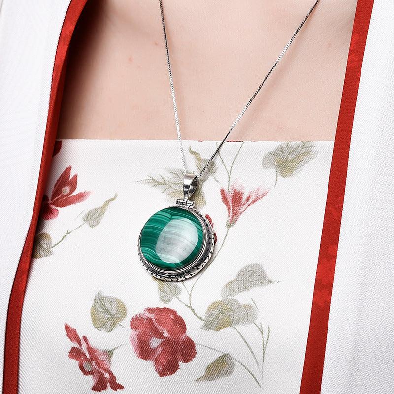 Malachite Round Pendant - 925 Sterling Silver - Y.S Alley