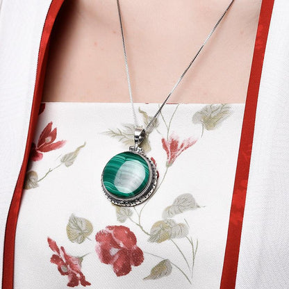 Malachite Round Pendant - 925 Sterling Silver - Y.S Alley
