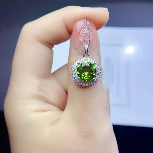 Peridot Halo Pendant Necklace | 925 Sterling Silver - Y.S Alley