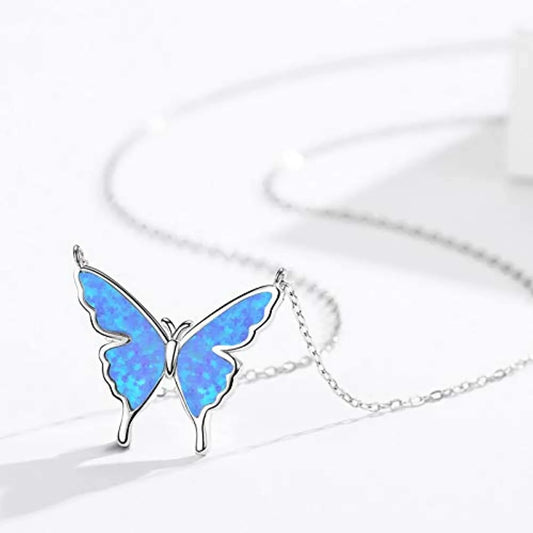 925 Sterling Silver Opal Butterfly Necklace - Y.S Alley