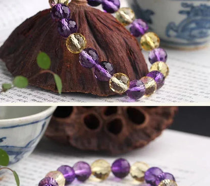 ✨ 128-Facet Crystal Bracelet – Amethyst, Ametrine & Citrine