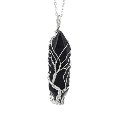 TreeWeave Crystal Pendant — Wire-Wrapped Gem Point (50 × 12 mm) - Y.S Alley