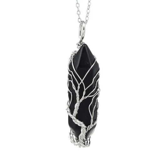 TreeWeave Crystal Pendant — Wire-Wrapped Gem Point (50 × 12 mm) - Y.S Alley