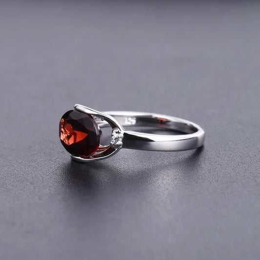 925 Natural Red Garnet Birthstone Silver Ring - Y.S Alley