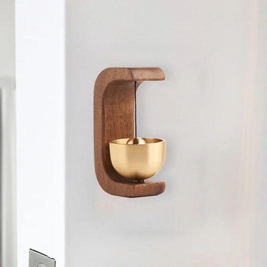 Minimalist Wood-Brass Door Bell — 6 Sculptural Shapes, Beech or Walnut - Y.S Alley