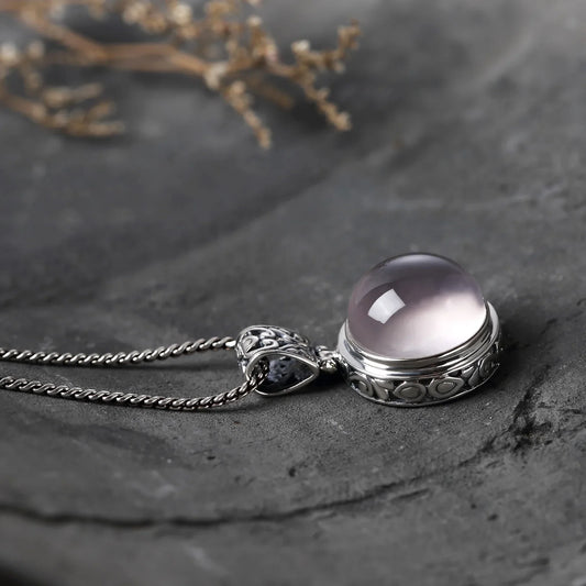 925 Rose Quartz Round Pendant - Sterling Silver - Y.S Alley
