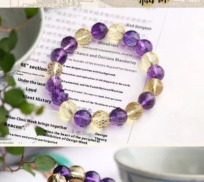 ✨ 128-Facet Crystal Bracelet – Amethyst, Ametrine & Citrine