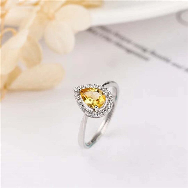 ☀️ S925 Natural Citrine Jewelry Set – Pendant Necklace & Ring