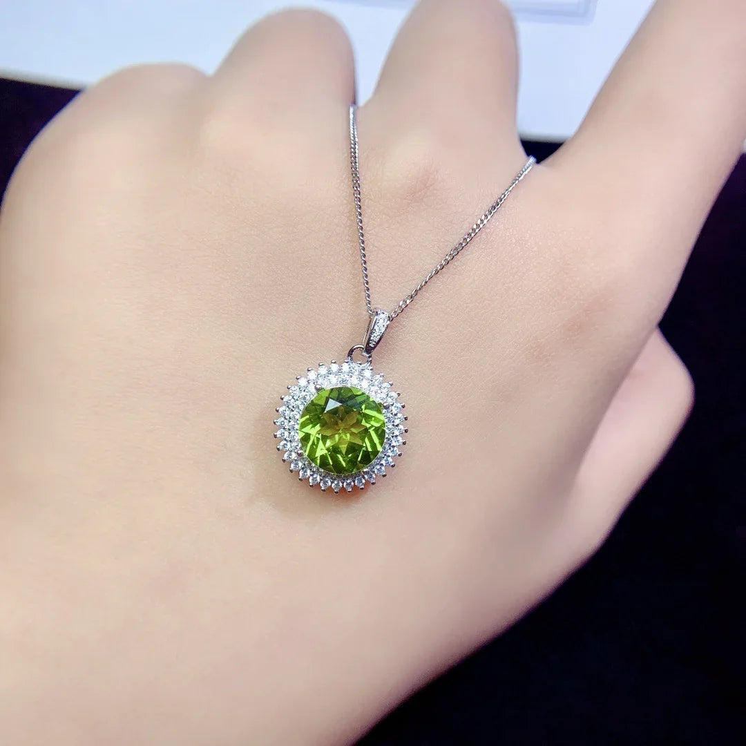 Peridot Halo Pendant Necklace | 925 Sterling Silver - Y.S Alley