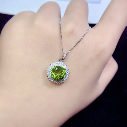 Peridot Halo Pendant Necklace | 925 Sterling Silver - Y.S Alley