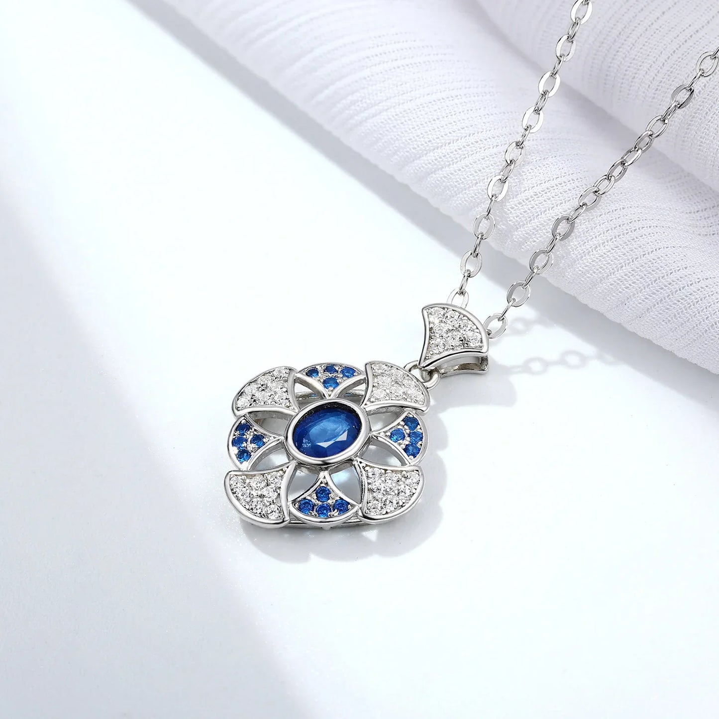 Ginkgo Leaf Blue Sapphire Pendant S925 Sterling Silver - Y.S Alley