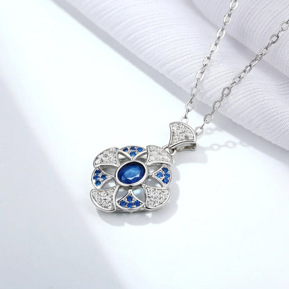 Ginkgo Leaf Blue Sapphire Pendant S925 Sterling Silver - Y.S Alley
