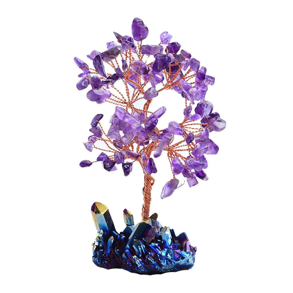 Amethyst Crystal Tree on Iridescent Quartz Cluster Base – 2 Sizes
