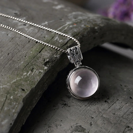 925 Rose Quartz Round Pendant - Sterling Silver - Y.S Alley