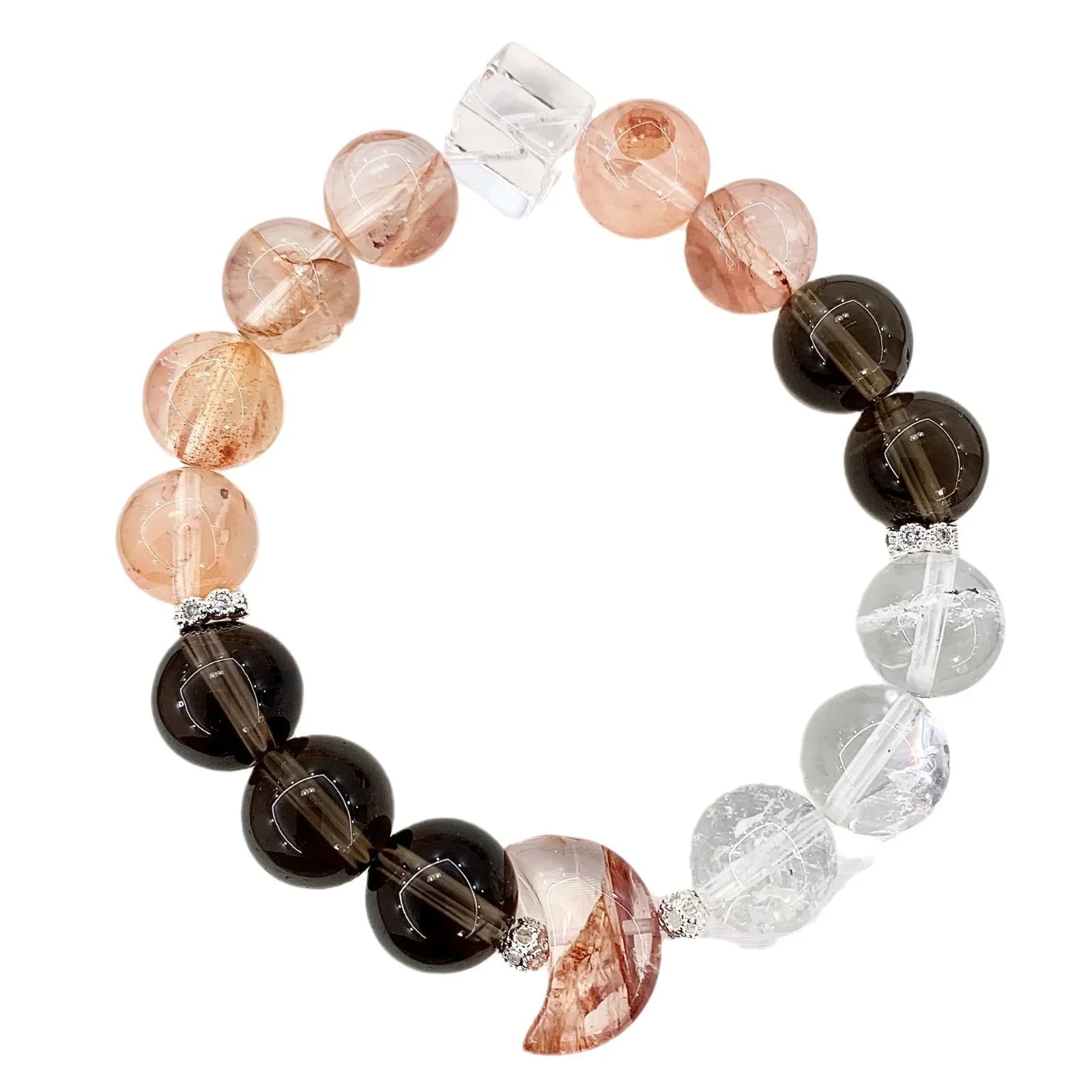 Equinox Aura Crystal Bracelet — Strawberry, Smoky & Clear Quartz Blend - Y.S Alley