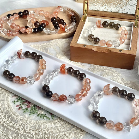 Equinox Aura Crystal Bracelet — Strawberry, Smoky & Clear Quartz Blend - Y.S Alley