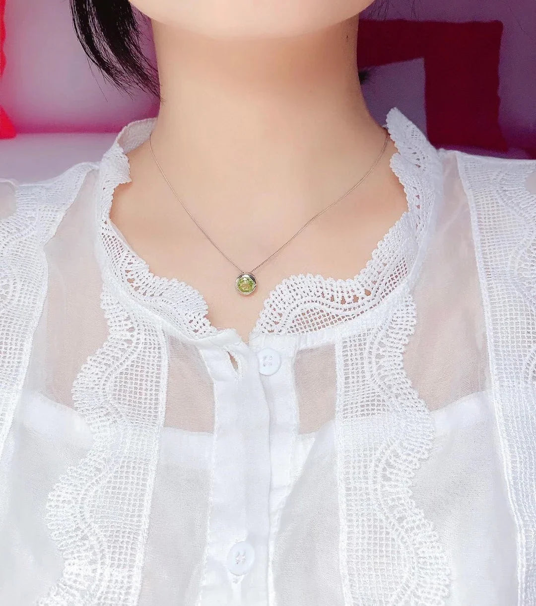 Peridot Solitaire Necklace - August BirthStone, Sterling Finish 6mm