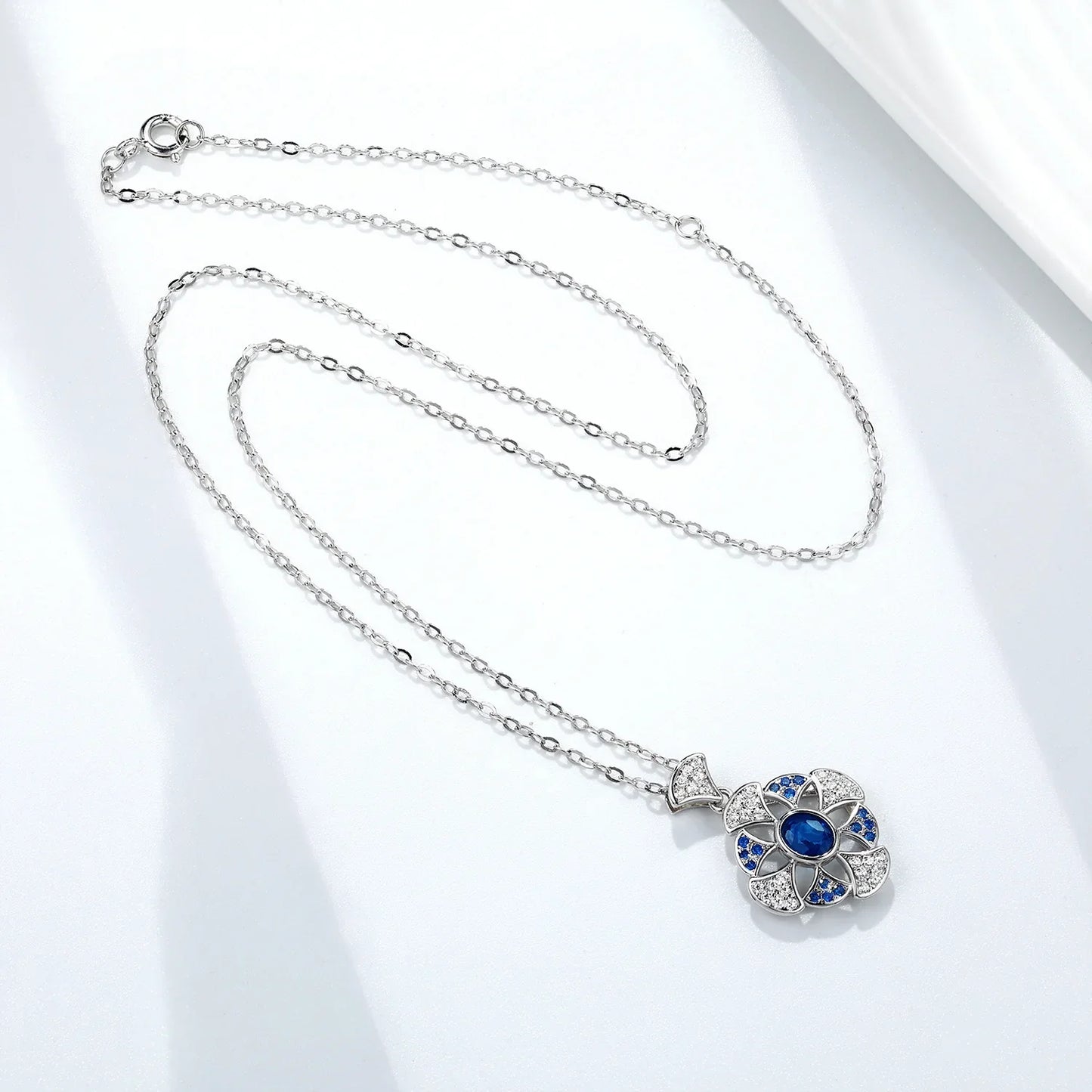 Ginkgo Leaf Blue Sapphire Pendant S925 Sterling Silver - Y.S Alley