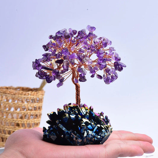 Amethyst Crystal Tree on Iridescent Quartz Cluster Base – 2 Sizes