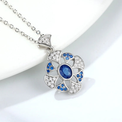 Ginkgo Leaf Blue Sapphire Pendant S925 Sterling Silver - Y.S Alley