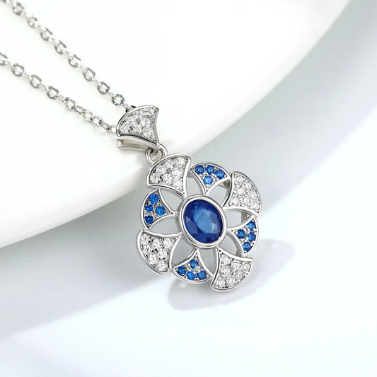 Ginkgo Leaf Blue Sapphire Pendant S925 Sterling Silver - Y.S Alley