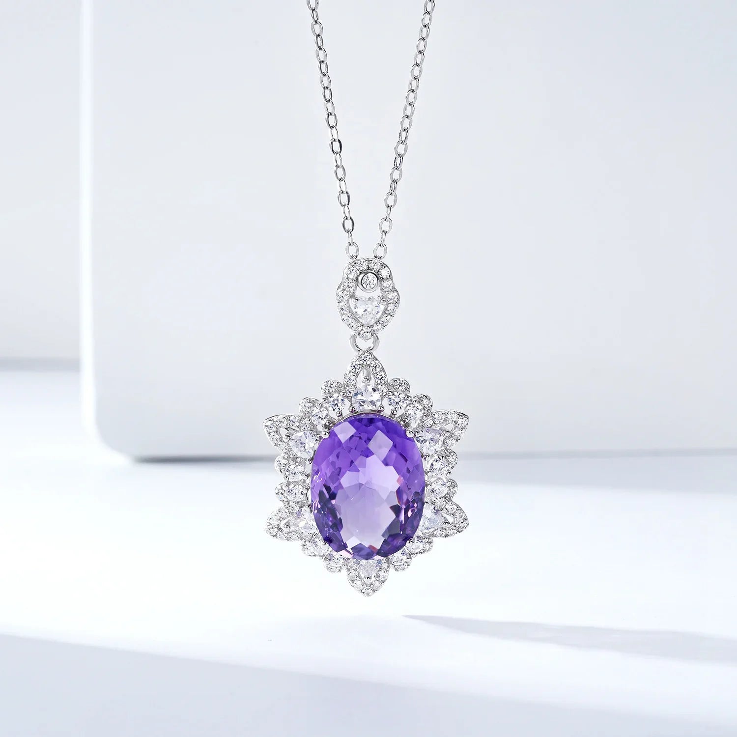 925 Amethyst Halo Pendant Necklace | Sterling Silver - Y.S Alley