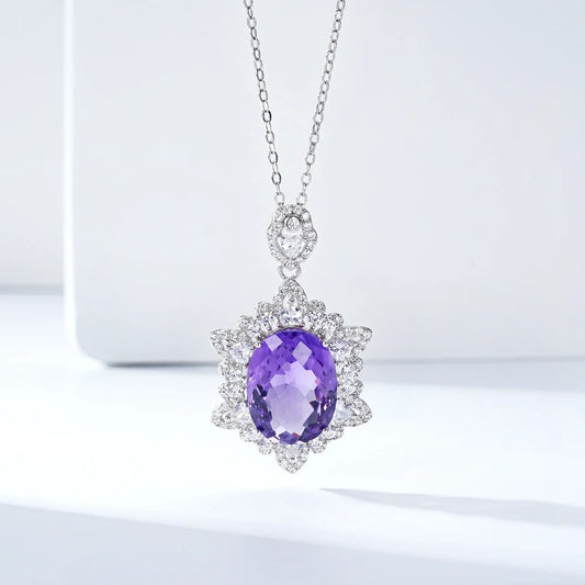 925 Amethyst Halo Pendant Necklace | Sterling Silver - Y.S Alley