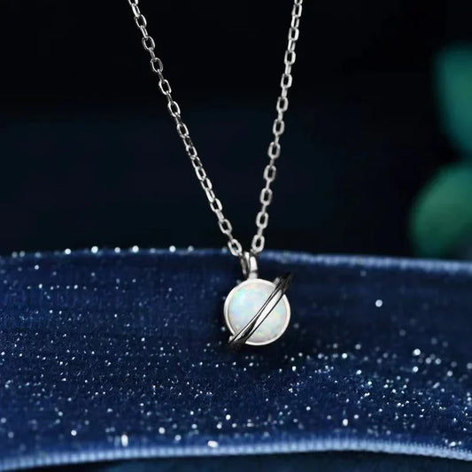 925 Opal Saturn Planet Pendant Necklace Sterling Silver - Y.S Alley