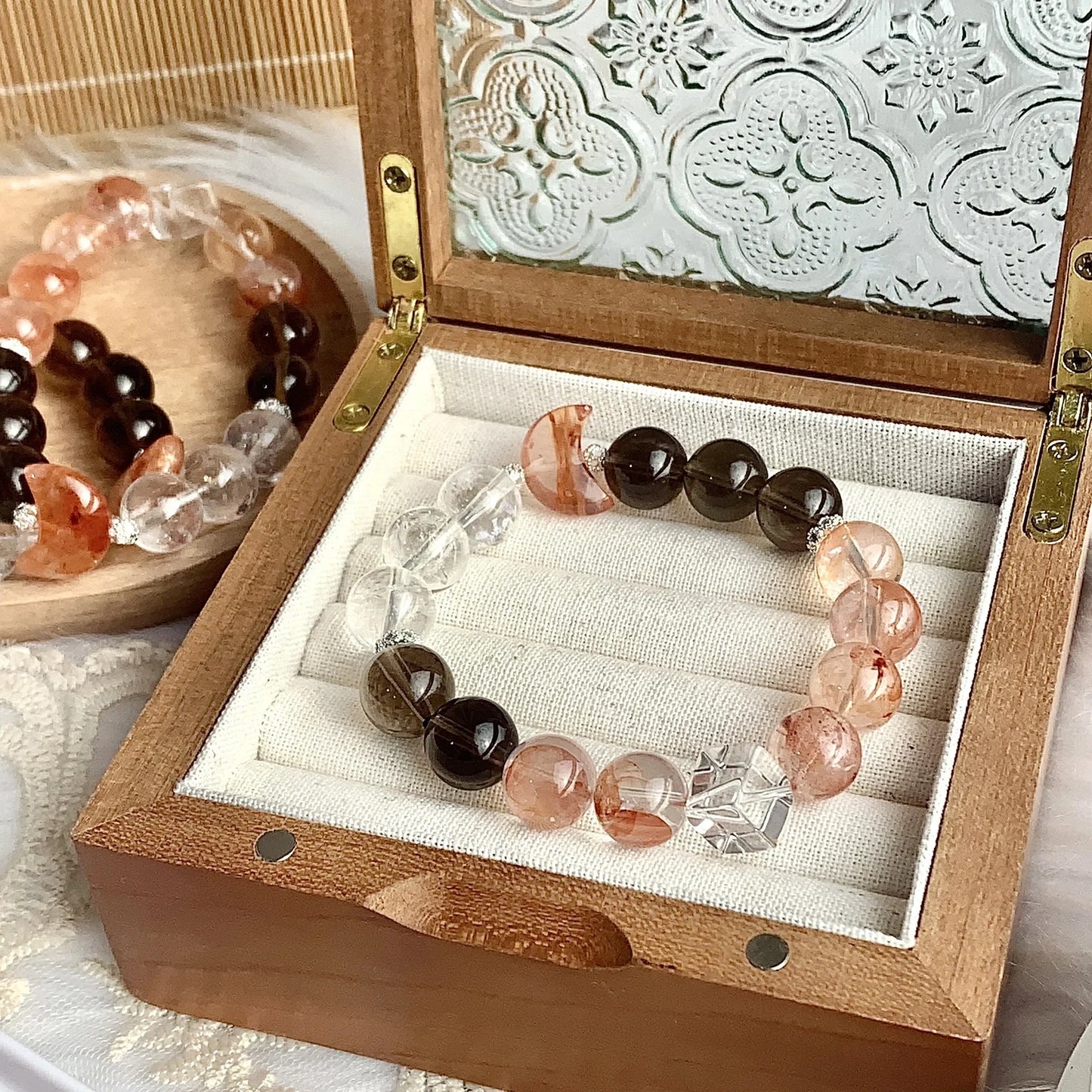 Equinox Aura Crystal Bracelet — Strawberry, Smoky & Clear Quartz Blend - Y.S Alley