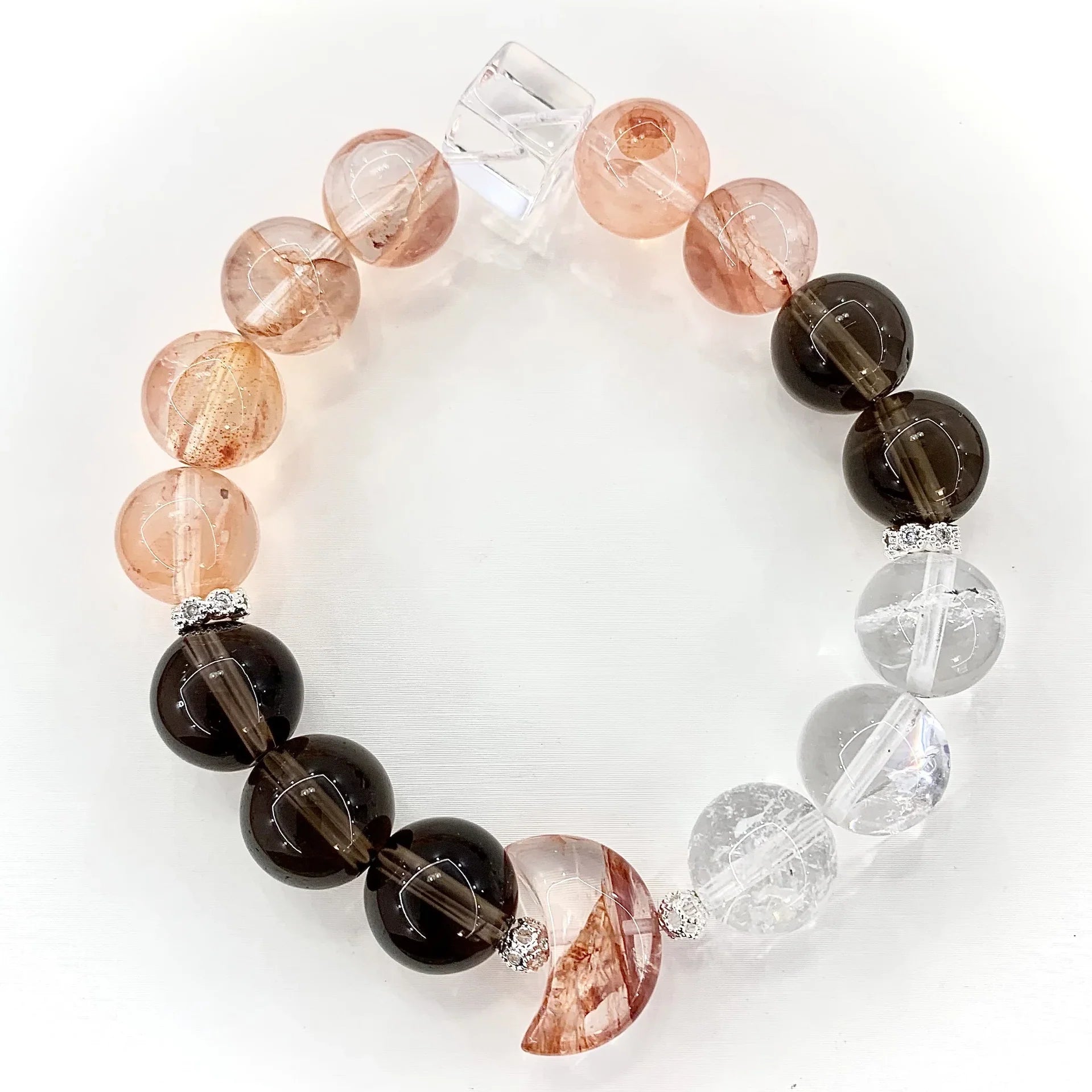 Equinox Aura Crystal Bracelet — Strawberry, Smoky & Clear Quartz Blend - Y.S Alley