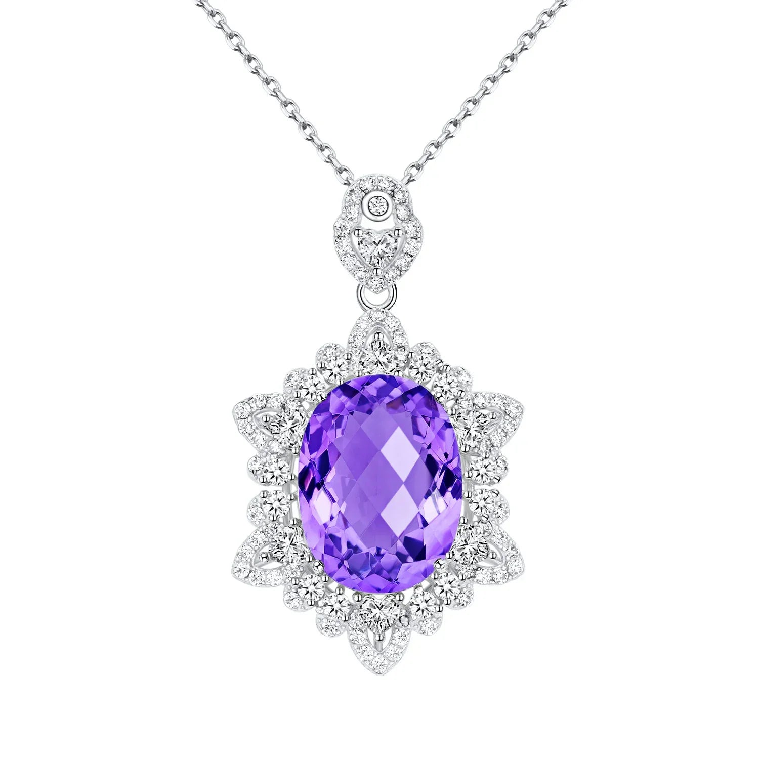 925 Amethyst Halo Pendant Necklace | Sterling Silver - Y.S Alley