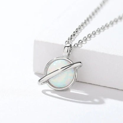 925 Opal Saturn Planet Pendant Necklace Sterling Silver - Y.S Alley