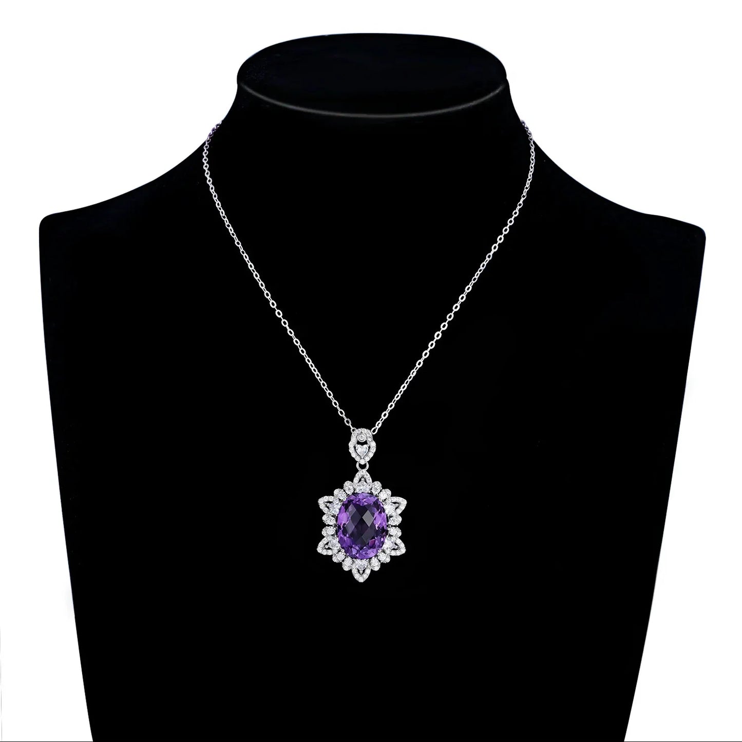 925 Amethyst Halo Pendant Necklace | Sterling Silver - Y.S Alley