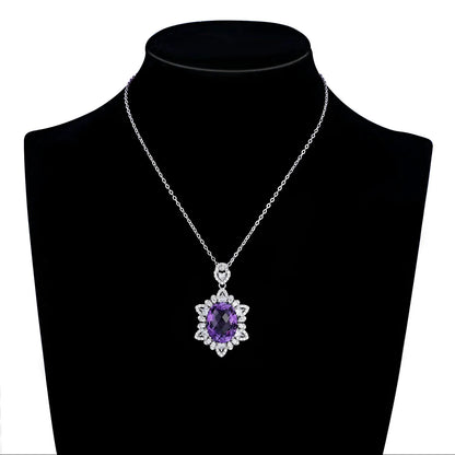 925 Amethyst Halo Pendant Necklace | Sterling Silver - Y.S Alley