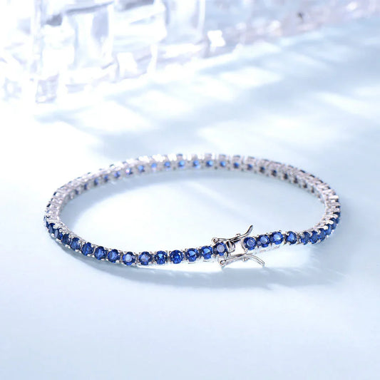 925 Blue Sapphire Tennis Bracelet Sterling Silver September Birthstone - Y.S Alley