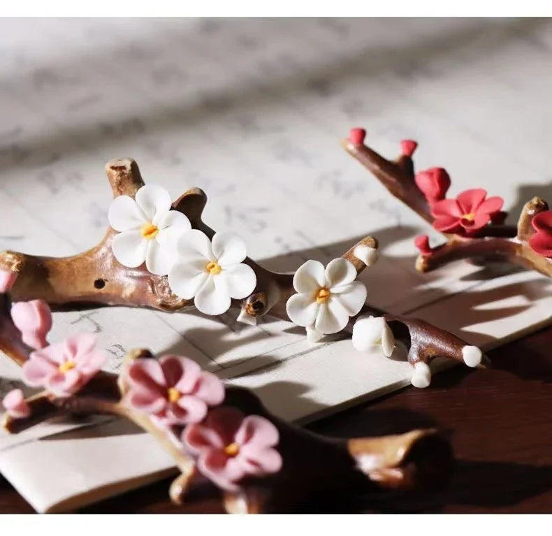 Plum Blossom Ceramic Incense Holder | Pink, Red and White