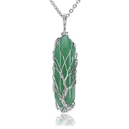 TreeWeave Crystal Pendant — Wire-Wrapped Gem Point (50 × 12 mm) - Y.S Alley