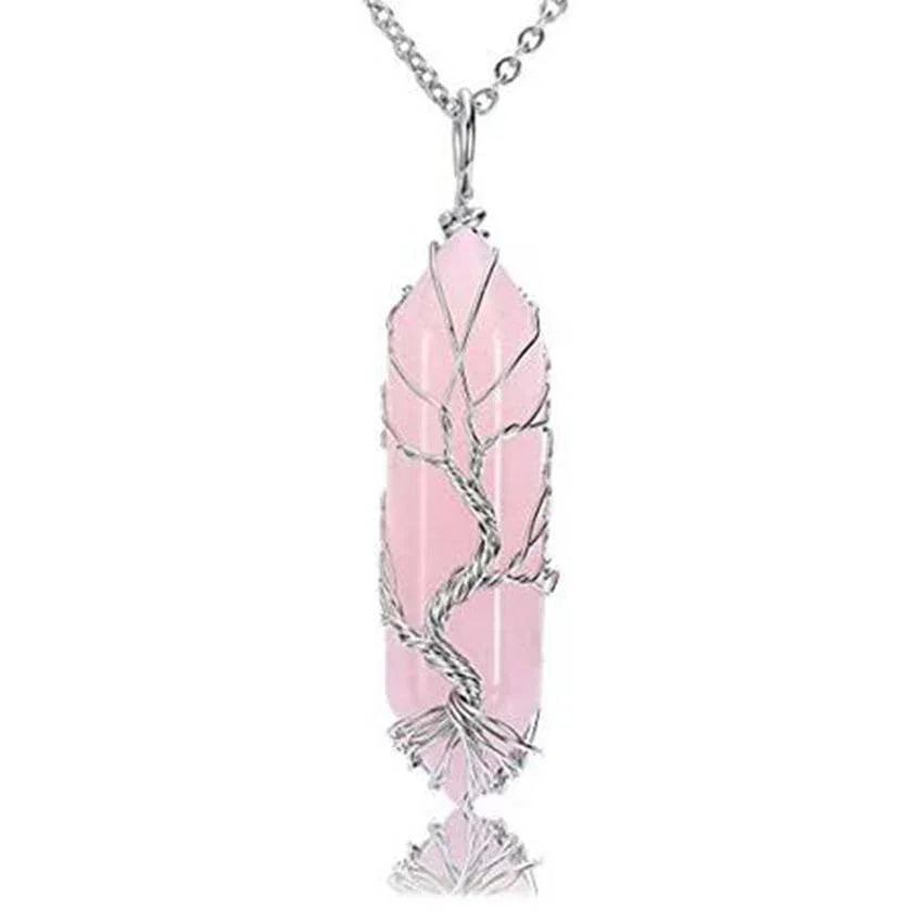 TreeWeave Crystal Pendant — Wire-Wrapped Gem Point (50 × 12 mm) - Y.S Alley