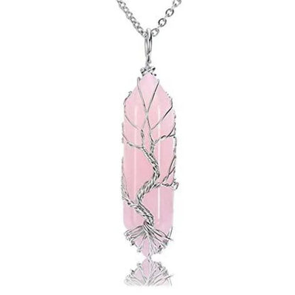 TreeWeave Crystal Pendant — Wire-Wrapped Gem Point (50 × 12 mm) - Y.S Alley