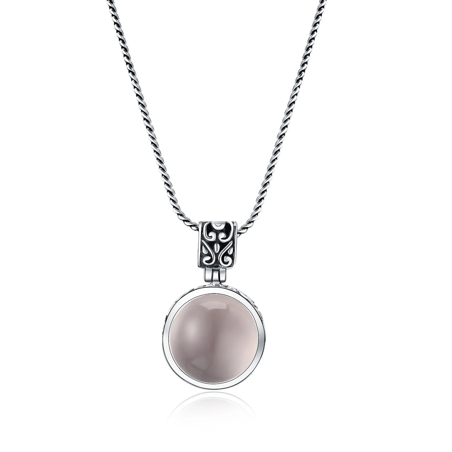 925 Rose Quartz Round Pendant - Sterling Silver - Y.S Alley