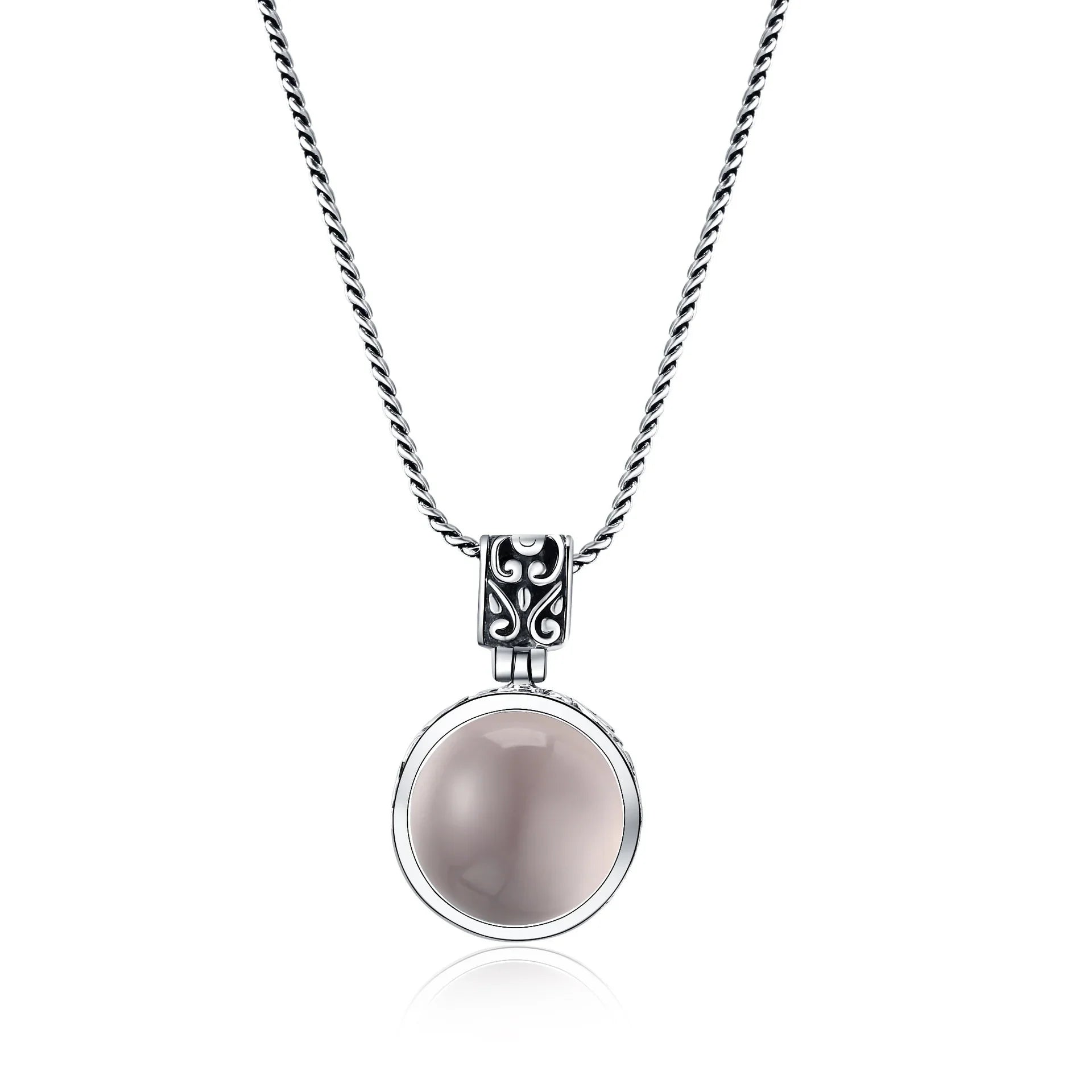 925 Rose Quartz Round Pendant - Sterling Silver - Y.S Alley