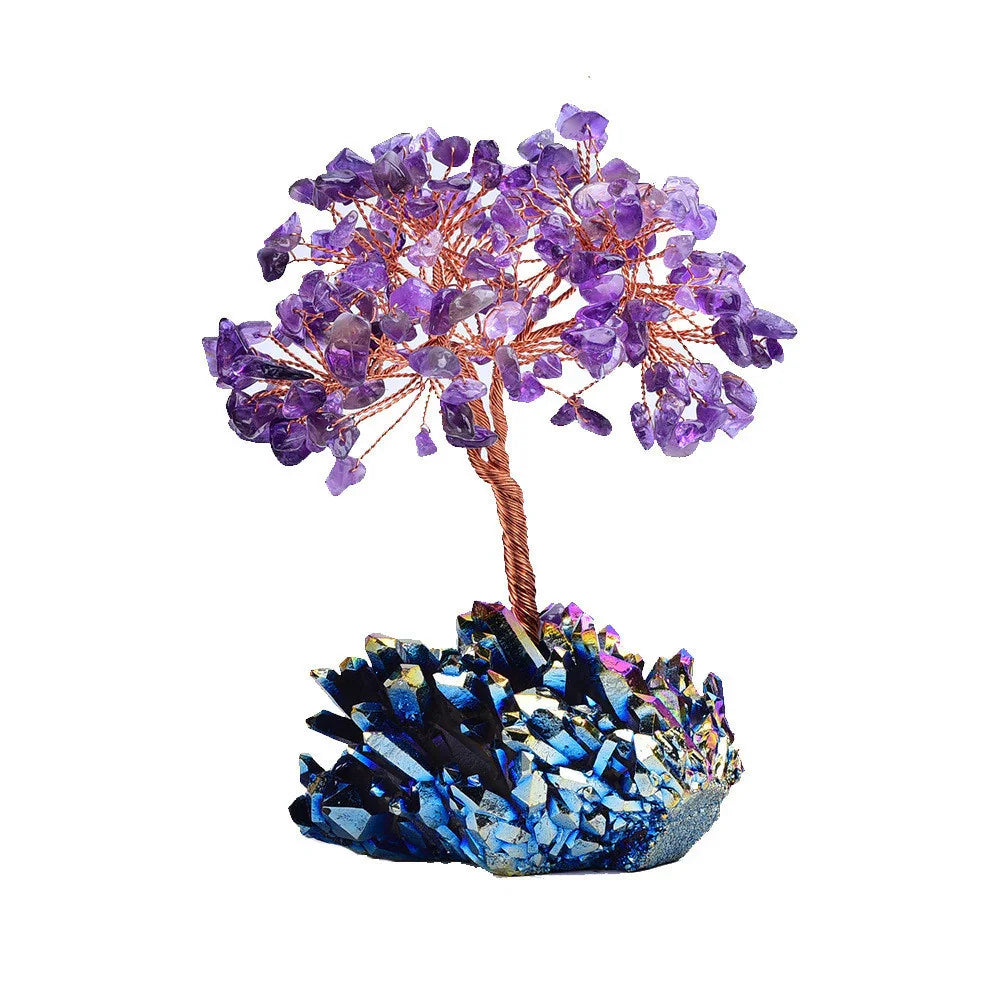 Amethyst Crystal Tree on Iridescent Quartz Cluster Base – 2 Sizes