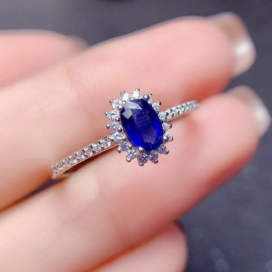 Blue Sapphire Halo Ring S925 Sterling Silver 4×6 mm - Y.S Alley