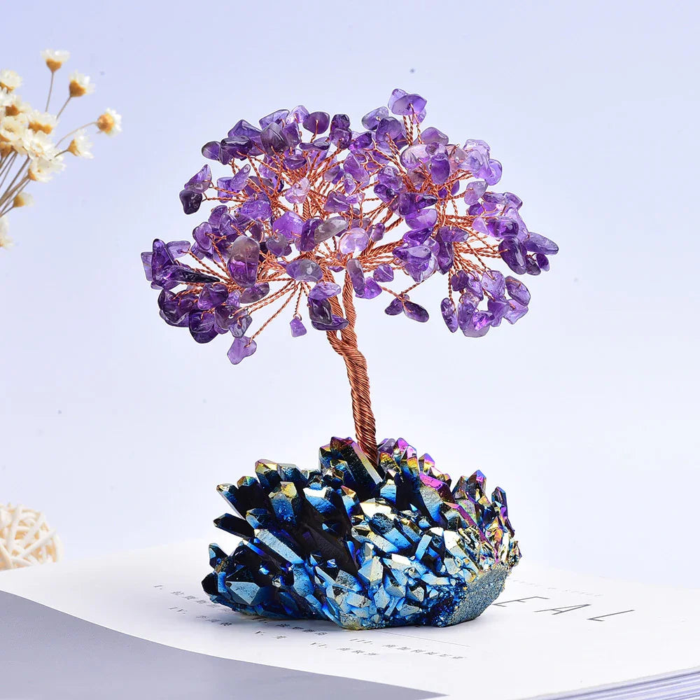 Amethyst Crystal Tree on Iridescent Quartz Cluster Base – 2 Sizes