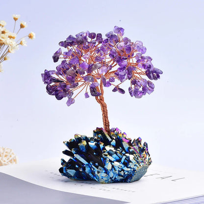 Amethyst Crystal Tree on Iridescent Quartz Cluster Base – 2 Sizes