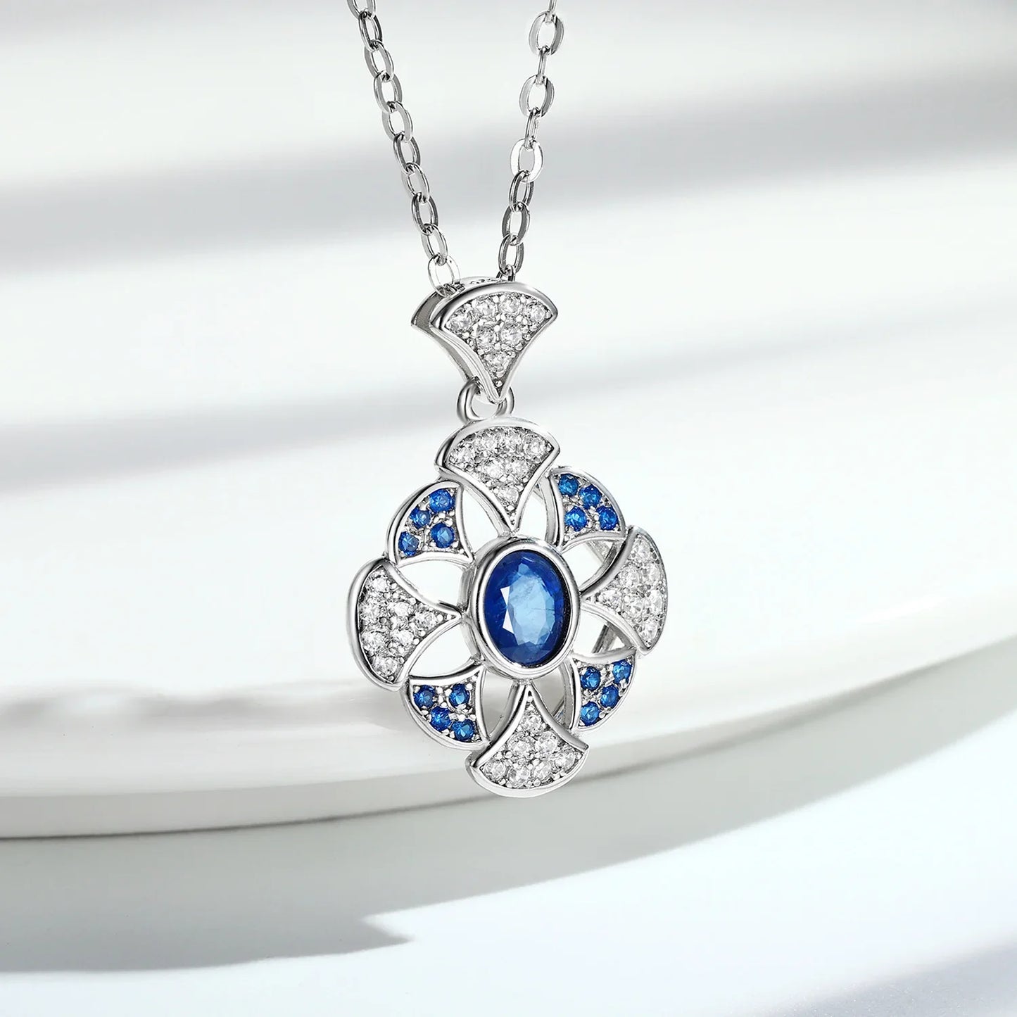 Ginkgo Leaf Blue Sapphire Pendant S925 Sterling Silver - Y.S Alley